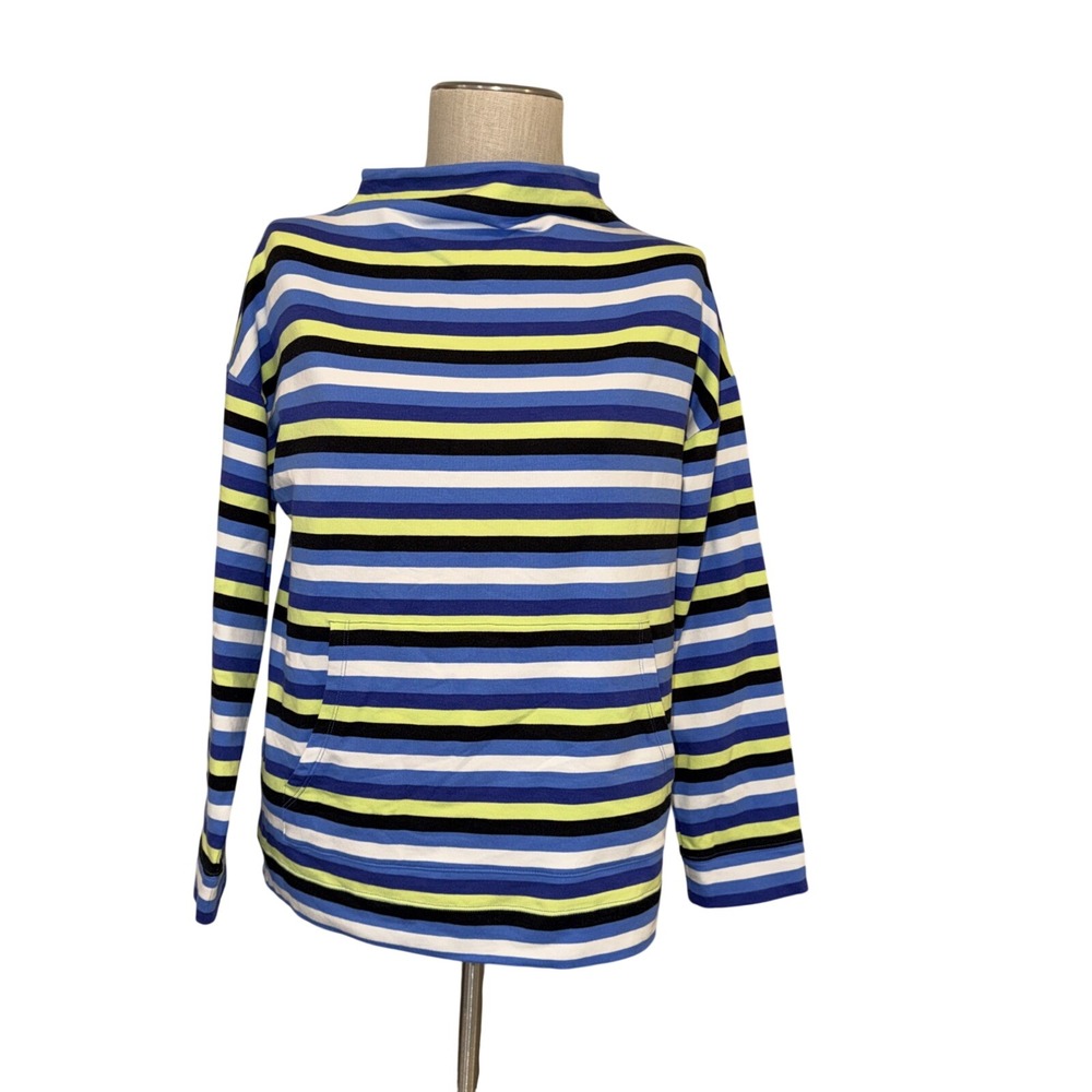 T By Talbots Alpine Stripe Button Detail Pullover Long Sleeve Size Small Mock‎